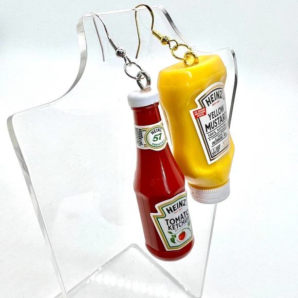 Ketchup & Mustard Earrings - Condiment Earrings - Burger Earrings - Picnic Earri - Picture 2 of 8